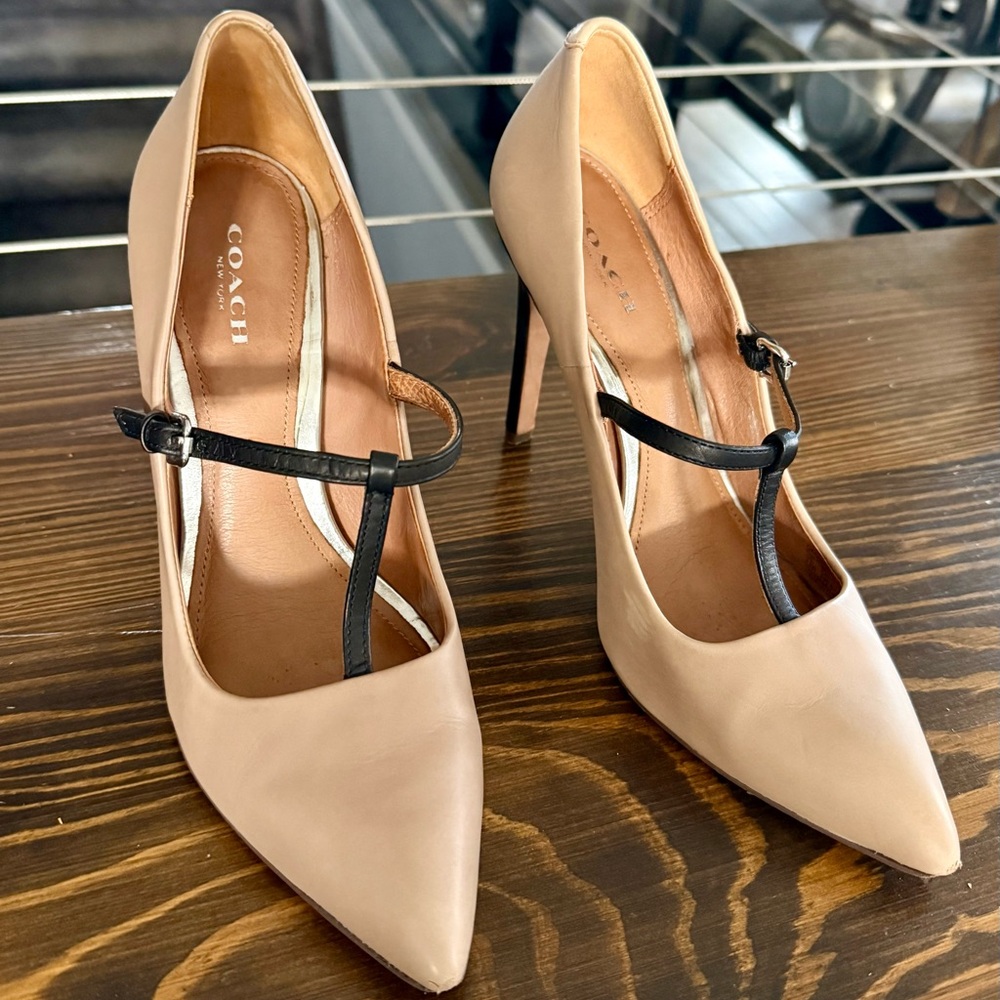 Coach Two-Tone Beige and Black Leather Heels